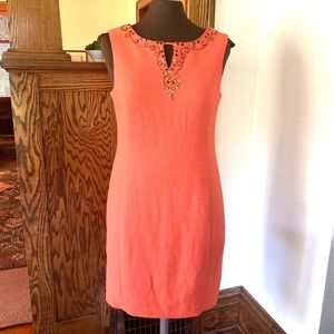 Sandra Darren Shift Dress Size 10 Orange Beaded Sleeveless Lined Invisible Zip